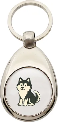 Produktbild von Huuraa Schlüsselanhänger Pomsky Comic PomPom Metall Schlüsselring Einkaufswagenchip Geschenkidee