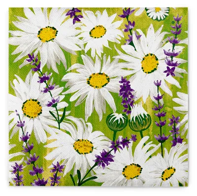 Produktbild von Airlaid Serviette Nadine, 40 x 40 cm, 50 Stück - Mank - Floral Blumen Margeriten Lavendel