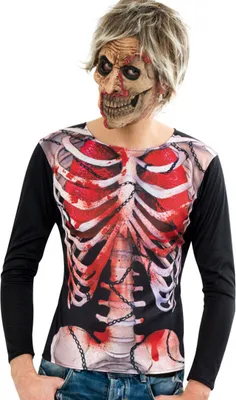 Produktbild von Herren Shirt Horror Knochen Skelett Halloween Karneval Fasching Gr. L