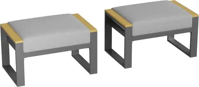 Immagine prodotto di Set di due poggiapiedi da giardino - poggiapiedi da esterno - cuscini spessi e removibili - struttura in legno robusta - mobili resistenti agli agenti atmosferici, ideali per balconi e terrazzi - colore grigio