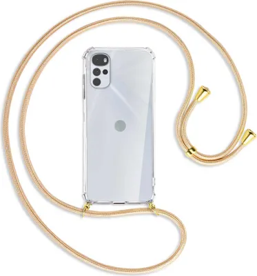 Produktbild von Handykette Backcover-Schutzhülle mit Band (Metall goldfarben) für Motorola Moto G22 4G - Goldkordel