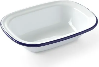 Produktbild von 144x Emaillie Schüssel, weiß, blau, rechteckig, 175x130mm