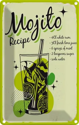 Produktbild von vianmo Blechschild 30x20 cm Mojito Cocktail Recipe drink
