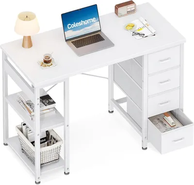 Zdjęcie produktu dla Biurko z 4 szufladami i półkami, wymiary 100 x 40 cm, kolor biały