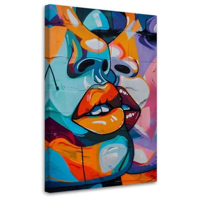 Produktbild von Leinwandbild Abstrakte Gesichter 80x120 Feeby Bunt bild für die wand bereit zum aufhängen