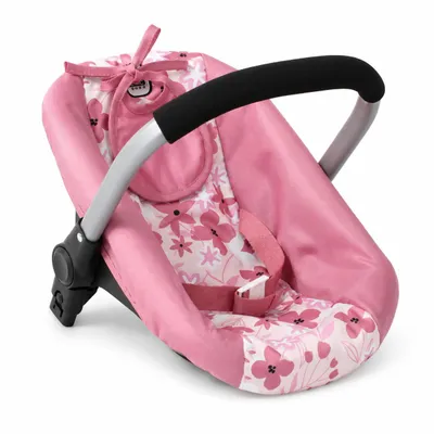 Produktbild von Bayer Chic 2000 Puppen-Autositz & Babyschale | Mit Puppenwagen-Adapter, Anschnallgurt & Lätzchen | Für Kinder von 3-8 Jahren, Flowers rosa