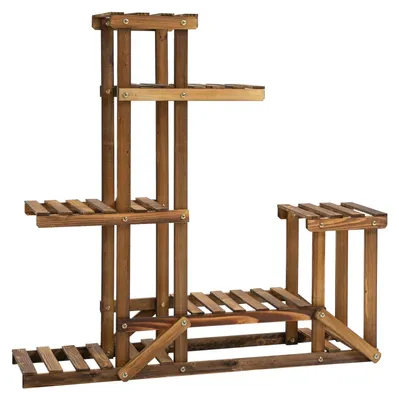 Produktbild von Pflanzenregal Massivholz Blumenständer Mit 6 Ebenen, Verkohlt, 98X28X96,5Cm, Für Garten & Balkon