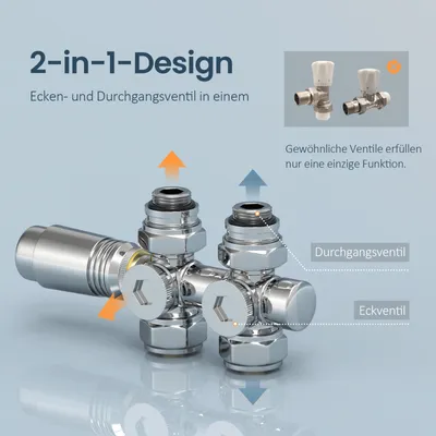 Produktbild von Připojovací armatura EMKE Ventil s termostatem pro radiátorový sušák ručníků, 7 nastavovacích stupňů, φ16*G1/2", chromový