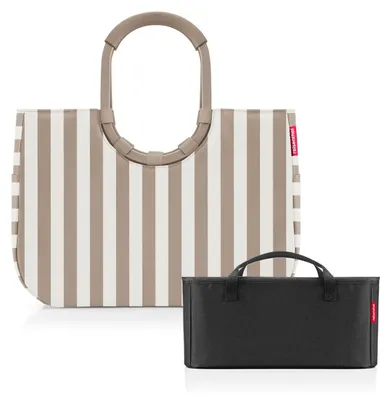 Produktbild von reisenthel loopshopper Tasche L Einkaufstasche Korb summerstripes coffee OR6056 + Organizer schwarz