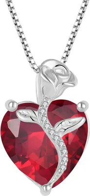 Produktbild von Herz Kette Damen 925 Silber Geburtsstein Anhänger Rose Rubin Schmuck