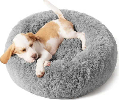 Produktbild von Domarex Hundebett rund für kleine und große Heimtiere, 60 cm, weiches Katzenbett DOGGURU bequem Donutbett für Hunde und Katzen - Grau