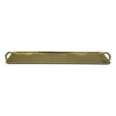 Produktbild von Tablett Gold XXL Dekotablett 60 cm Griffen Kerzentablett Serviertablett langes Tablett Metall