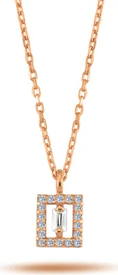 Produktbild von Halskette mit Anhänger Diamanten in Baguett- und Brilliantschliff in 14 Karat Rotgold Rosegold