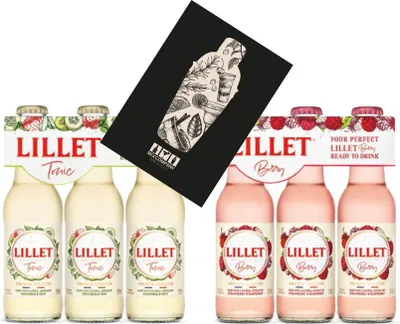 Produktbild von Lillet ready to drink 6er tasting Set 3x Berry 3x Tonic je 200ml (10,3% vol) Lillet + Berry / Lillet + Tonic- [Enthält Sulfite] + Mixcompany Postkarte