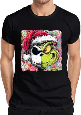 Obrázek produktu pro Grinch Jack Skellington Skeleton Nightmare before Christmas Pánské vánoční tričko, černé, 3XL