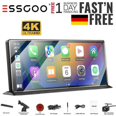 Zdjęcie produktu dla Kamera samochodowa w kształcie lusterka, 113 cali, przednia kamera 4K, tylna kamera 1080P, podwójna kamera, ekran dotykowy, Apple CarPlay, Android Auto, monitorowanie parkowania, noktowizor, wodoodporna