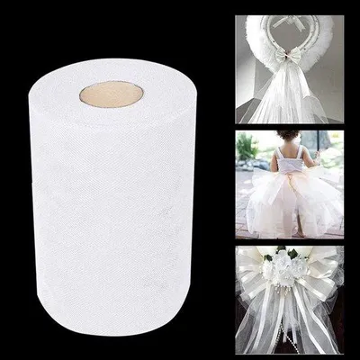 Immagine prodotto di Nastro di tulle bianco 92 m x 15 cm in poliestere, decorazione per il fai da te e le feste