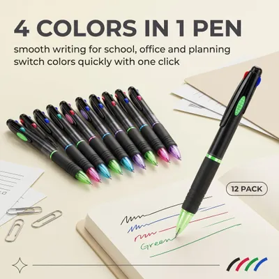 Imagen del producto de Set de bolígrafos, 12 unidades, 4 colores, bolígrafos de tinta, ideales para escritura creativa