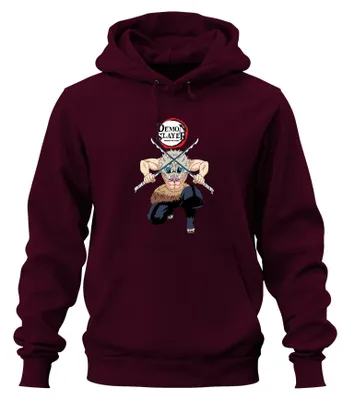 Zdjęcie produktu dla Demon Slayer Inosuke Kimetsu no Yaiba Boar Mask Anime Gift Uni Bluza z kapturem, Bordowy, XXL