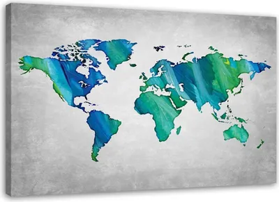 Produktbild von Leinwandbild blaue und grüne weltkarte 100x70 cm Feeby blau wandbild bereit zum aufhängen