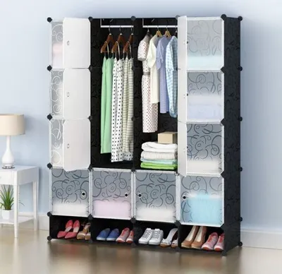 Produktbild von Rebiko Grosser modularer kleiderschrank mit transparenten fächern für kleidung und schuhe garderobe 25 kisten box