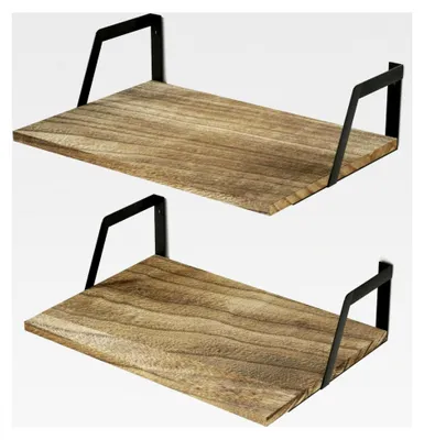 Produktbild von Wandregal aus Holz und Metall 2er Set, 42x30x12 cm, Hängeregal für Wohnzimmer, Badezimmer, Schlafzimmer, Büro, Küche (Schwarz)