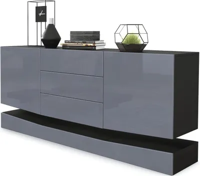 Produktbild von Vladon Sideboard City,  Germany, Schwarz matt/Grau Hochglanz - Moderne Kommode für Ihr Wohnbereich (178 x 72 x 38 cm)