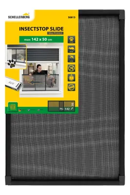 Produktbild von Schellenberg Insektenschutz-Schiebefenster mit Aluminium-Gewebe, Fliegengitter ohne bohren, max. 50 x 142 cm, anthrazit, 50815