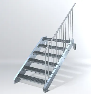 Produktbild von Stahltreppe 6 Stufen bis Höhe 120 cm, Laufbreite : 100 cm Geländer rechts ST 3 (31 / 9 mm schmal)