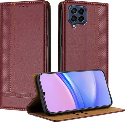 Produktbild von Handyhülle für Samsung Galaxy M53 5G Leder Flip Klappbare Schutzhülle mit Standfunktion Dunkelrot