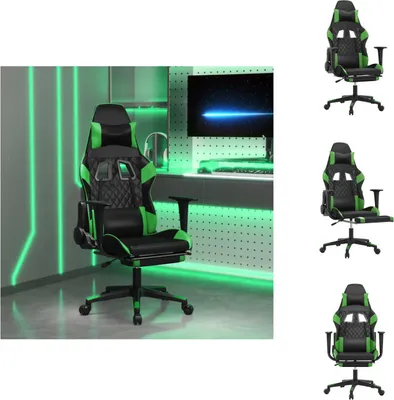 Image de vidaXL Chaise de jeu avec massage & repose-pieds Noir & Vert Similicuir - Fauteuil de jeu