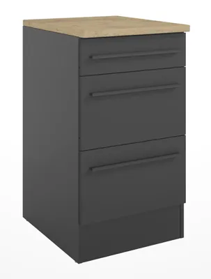 Produktbild von Unterschrank JAZZ mit 3 Schubladen und Stangengriffen, Schwarz/Eiche Lanzelot, 28mm Arbeitsplatte, 90x50 cm