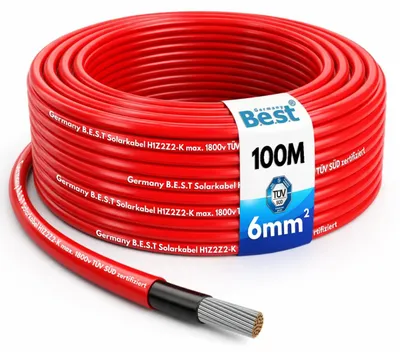 Productafbeelding van Zonnekabel 6mm² zuiver koperkabel H1Z2Z2-K 100m PV Rood