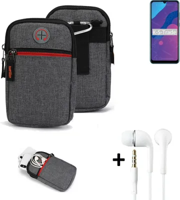 Produktbild von K-S-Trade Gürteltaasche + Kopfhörer kompatibel mit Huawei Honor 9A Handy Tasche Holster Schutz Hülle Handy Hülle grau Zusatzfächer 1x