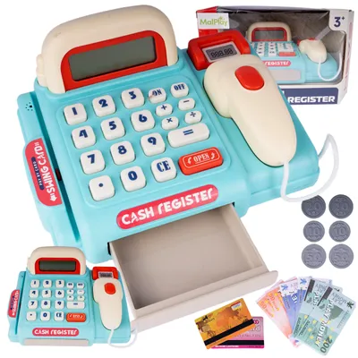 Produktbild von Malplay Registrierkasse Fiskalscanner Schallrechner Kaufladen Blau Ton für Kinder ab 3 Jahren  Geschenk