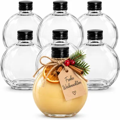 Produktbild von 6x Likörflasche 400 ml rund Glasflasche mit Schraubverschluss Schnapsflasche zum Befüllen Geschenkflasche