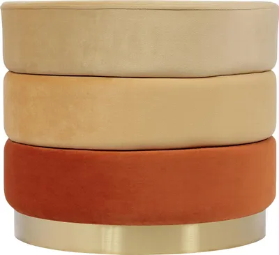Productafbeelding van Padiro rund kussenbank, diameter 50 x 42 cm - Oranje en meerkleurig - Bekleding van polyester fluweel - Drie kleurlagen en een goudkleurige voet