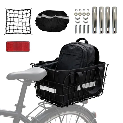Produktbild von Fahrradkorb hinten, abnehmbar, faltbar, mit Gepäcknetz, wasserdichte Abdeckung, für Einkauf