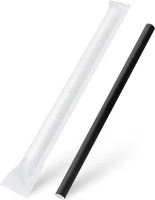 Produktbild von 300x Papiertrinkhalme für BUBBLE TEA JUMBO schwarz einzeln gehüllt 21cm Ø12 mm