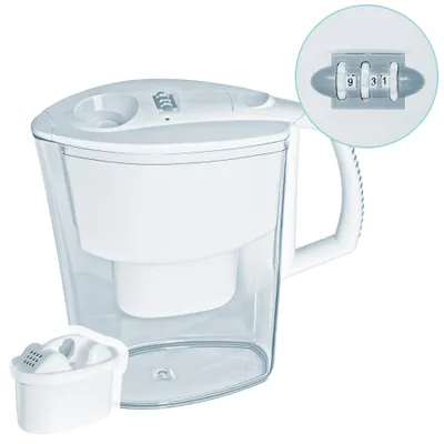 Obrázek produktu pro Hrnek na vodu s filtrem Aquaselect B18, 2,5 l, protiskluzová podložka, filtr s iontoměničovou pryskyřicí a aktivním uhlím, bílá