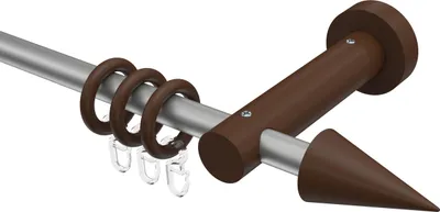 Produktbild von Interdeco Gardinenstange / Vorhangstange Silbergrau / Nussbaum lackiert, Typ Adrian Holly (Kegel), 16 mm Ø 1-läufig, 280 cm