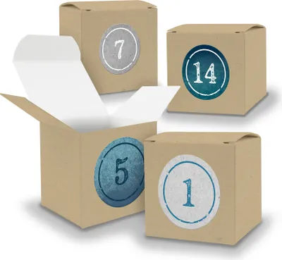 Produktbild von Adventskalender zum Füllen 24x Würfel 6,5cm BRAUN + Sticker V05 Z01
