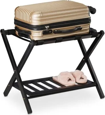 Image de Porte-bagages pliable en bois avec 2 étagères