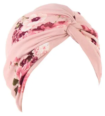 Immagine prodotto di Turbante da donna, cuffia per chemioterapia, berretto con fiocco, copricapo plissettato, sciarpa per capelli, cotone rosa