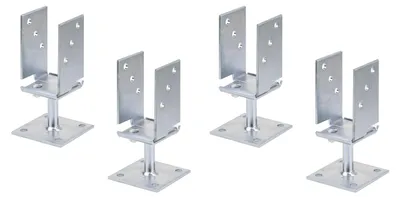 Image de Alberts 4 x supports de poteau en U, ancrage de poteau en H réglable en largeur, galvanisé 71 - 131 mm