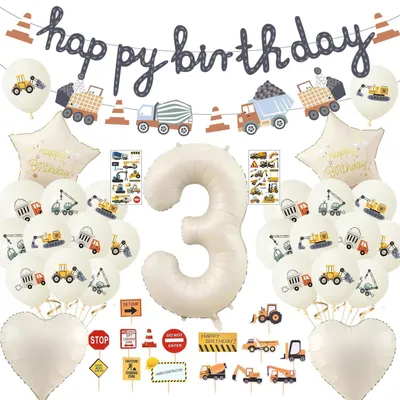 Produktbild von Geburtstagsdeko Bagger Baustelle Set für Jungen 3 Jahre mit Luftballons und Girlande