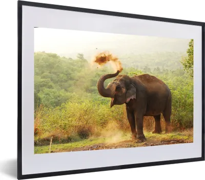 Produktbild von MuchoWow® MuchoWow® Gerahmtes Poster Elefant - Tiere - Wald - Bäume 60x40 cm - Poster mit zchwarzem Bilderrahmen - Schlafzimmer - Plakat in Rahmen - Drucken