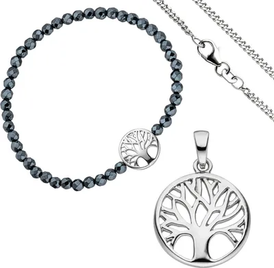 Produktbild von Schmuck-Set Baum Lebensbaum aus 925 Silber Armband Anhänger Kette 38cm