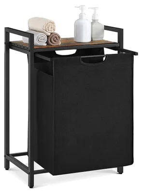 Produktbild von Wäschekorb mit Ablage - Vintage Braun-Schwarz - 40 x 30 x 60 cm