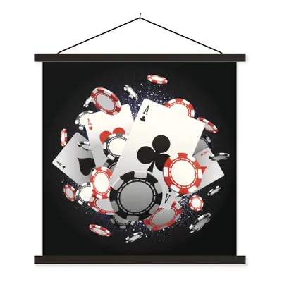Produktbild von MuchoWow® Textilposter Explosion von Spielkarten und Pokerchips 60x60 cm mit schwarzem Rahmen - Posteraufhänger